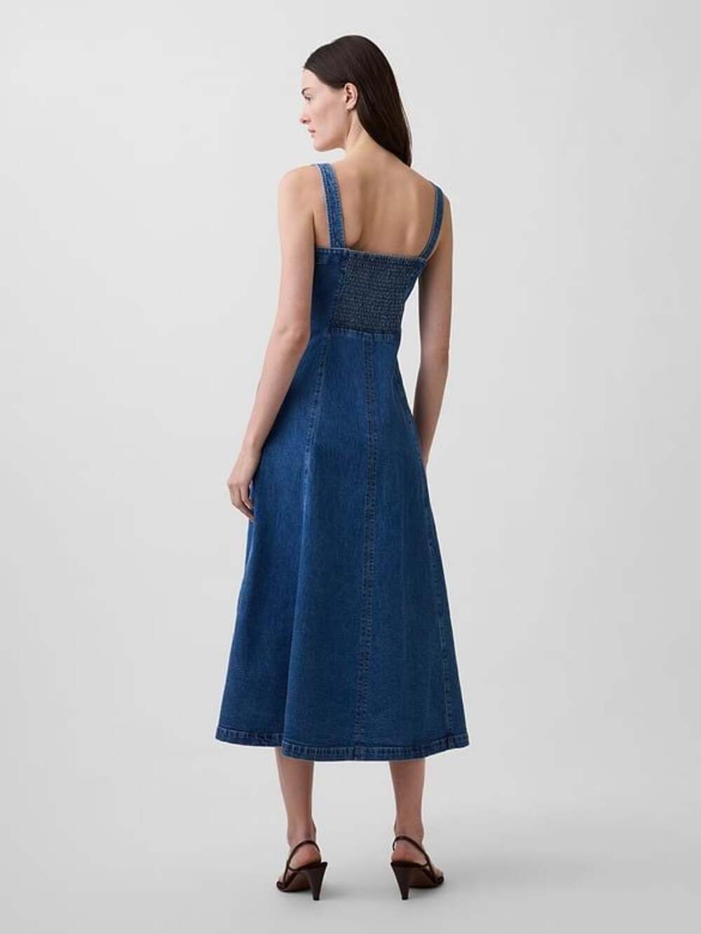 NWT Gap Denim Scoop Neck Maxi Dress Small Medium Wash Fit & Flare - Picture 2 of 12